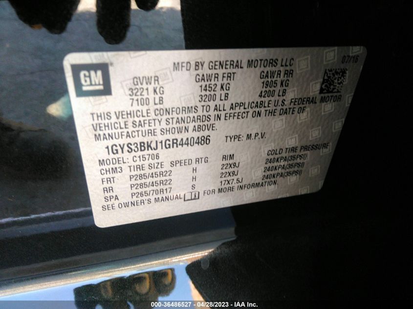 2016 CADILLAC ESCALADE LUXURY COLLECTION - 1GYS3BKJ1GR440486