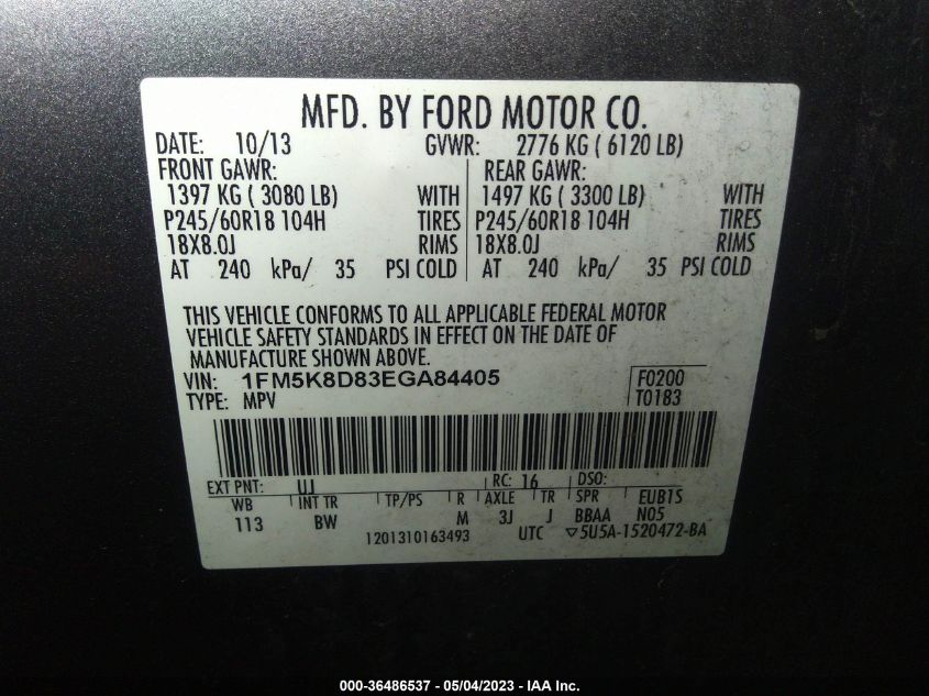 2014 FORD EXPLORER XLT - 1FM5K8D83EGA84405