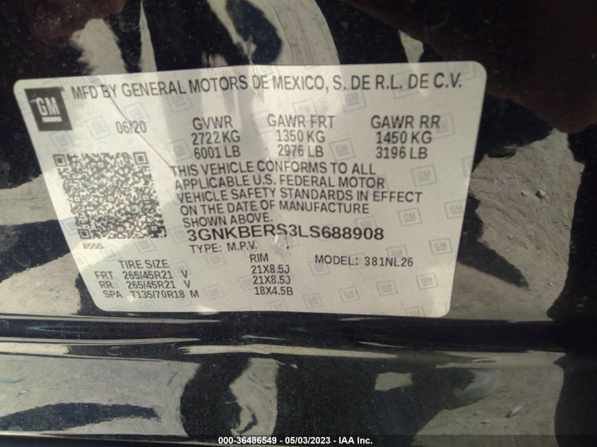 2020 CHEVROLET BLAZER RS - 3GNKBERS3LS688908