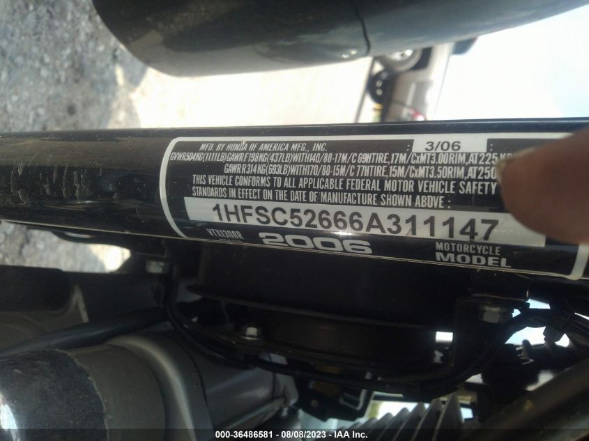 2006 HONDA VTX1300 R 1HFSC52666A311147