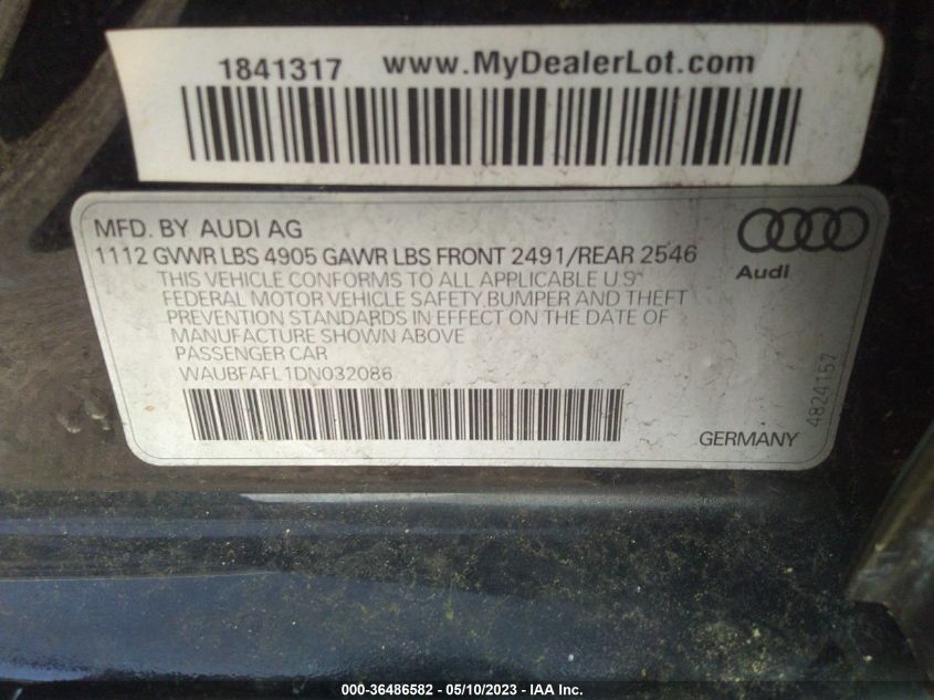 2013 AUDI A4 PREMIUM - WAUBFAFL1DN032086