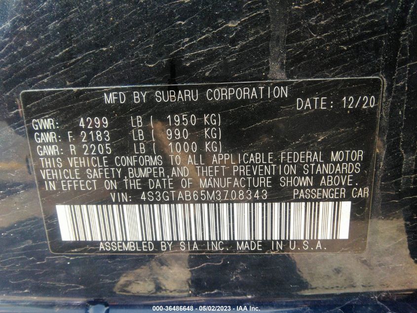 2021 SUBARU IMPREZA - 4S3GTAB65M3708343
