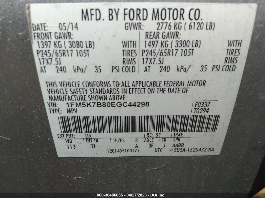 2014 FORD EXPLORER BASE - 1FM5K7B80EGC44298