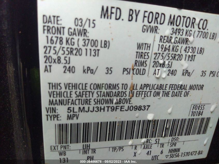 2015 LINCOLN NAVIGATOR L - 5LMJJ3HT9FEJ09837