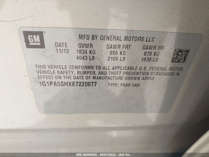 2014 CHEVROLET CRUZE LS - 1G1PA5SHXE7220877