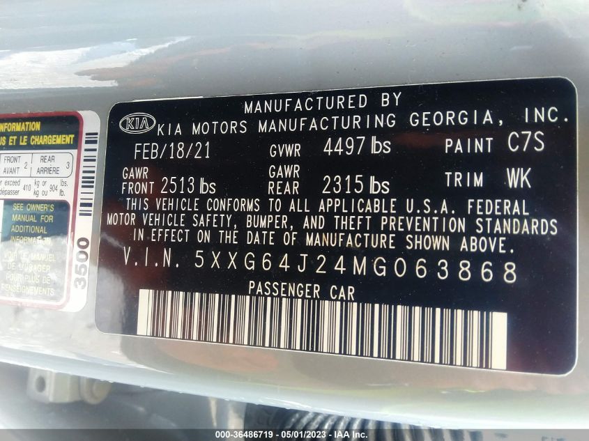 2021 KIA K5 GT-LINE - 5XXG64J24MG063868