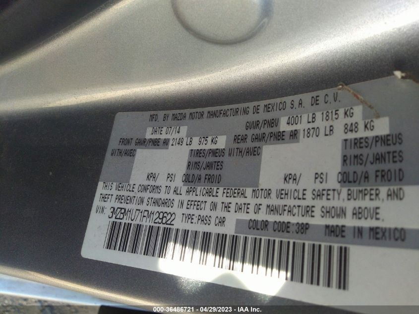 2015 MAZDA MAZDA3 I SPORT - 3MZBM1U71FM129622