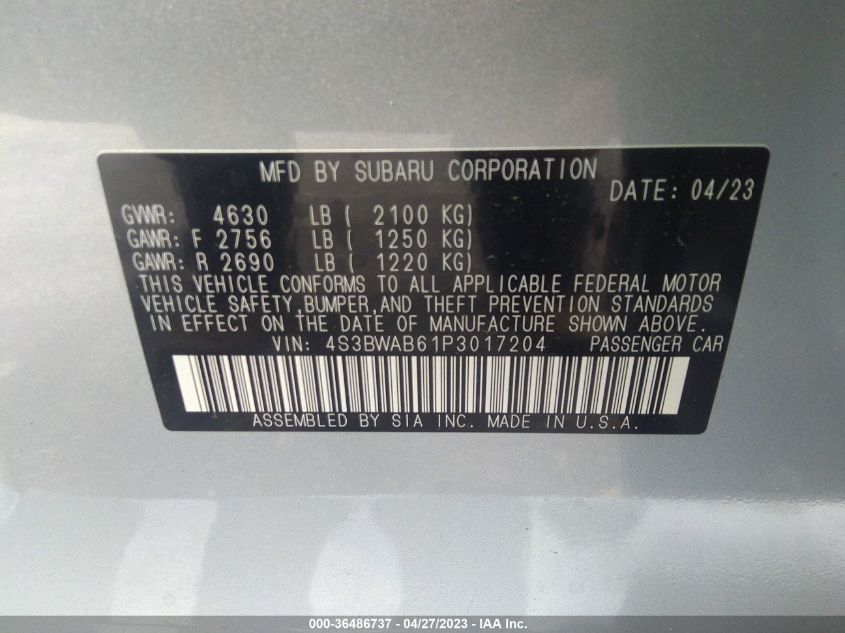 2023 SUBARU LEGACY - 4S3BWAB61P3017204