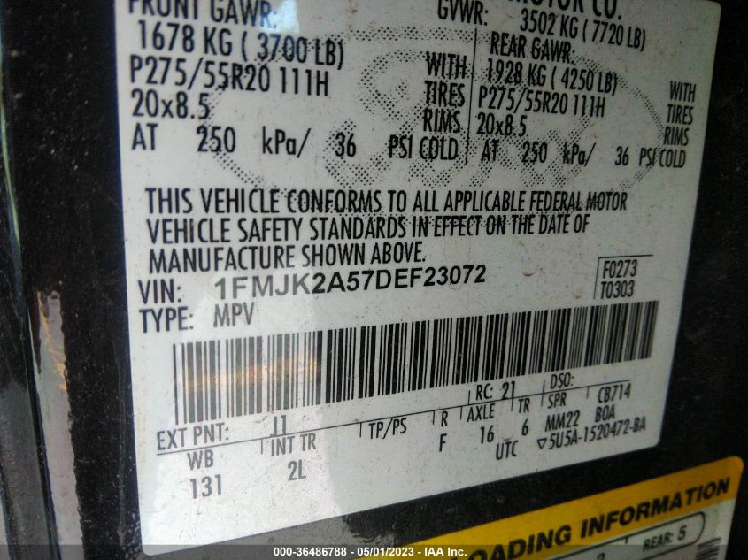 2013 FORD EXPEDITION EL LIMITED - 1FMJK2A57DEF23072