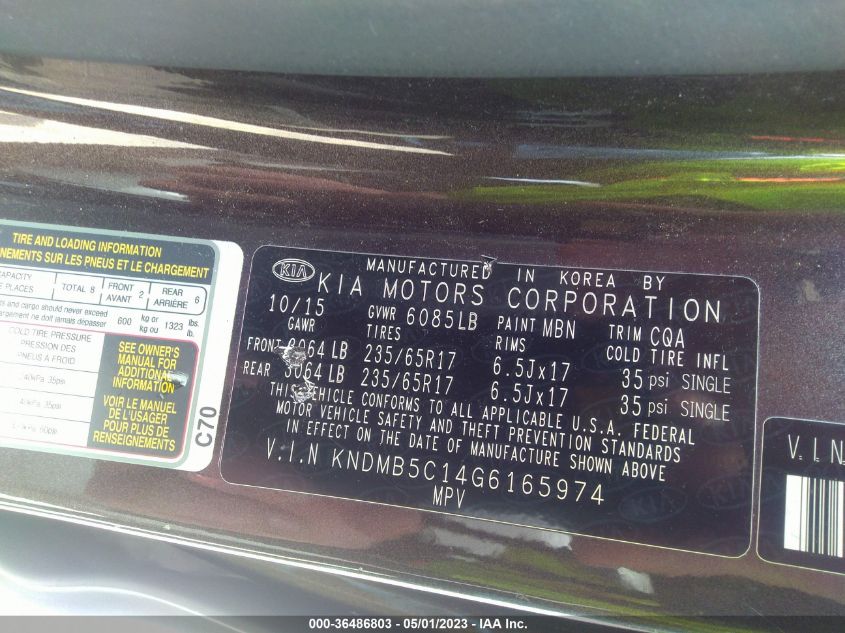 2016 KIA SEDONA LX - KNDMB5C14G6165974