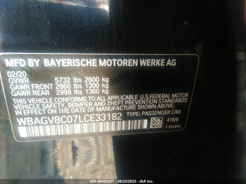 2020 BMW 8 SERIES M850I - WBAGV8C07LCE33182