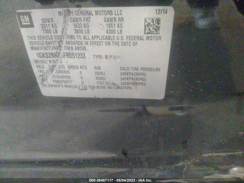 2015 GMC YUKON SLT - 1GKS2BKC5FR551233