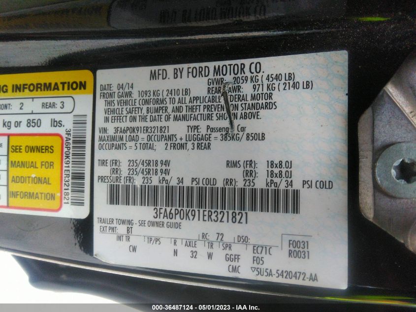 2014 FORD FUSION TITANIUM - 3FA6P0K91ER321821