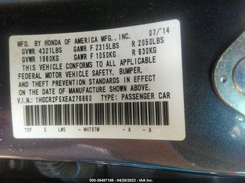 2014 HONDA ACCORD SEDAN SPORT - 1HGCR2F5XEA276660
