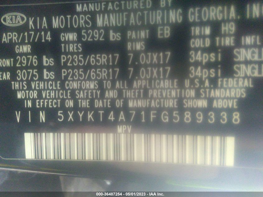 2015 KIA SORENTO LX - 5XYKT4A71FG589338