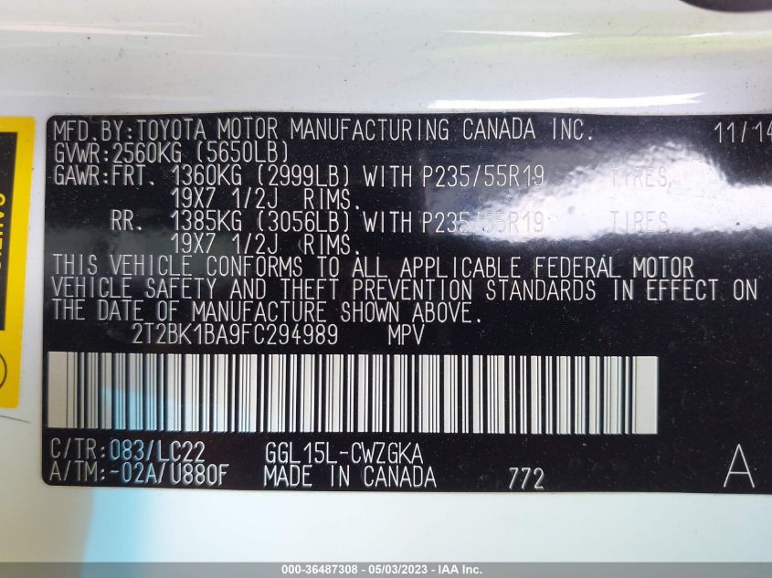 2015 LEXUS RX 350 - 2T2BK1BA9FC294989
