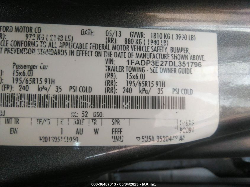 2013 FORD FOCUS S - 1FADP3E27DL351796