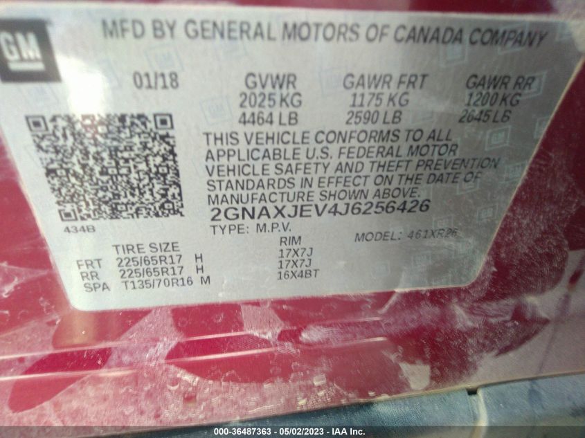 2018 CHEVROLET EQUINOX LT - 2GNAXJEV4J6256426