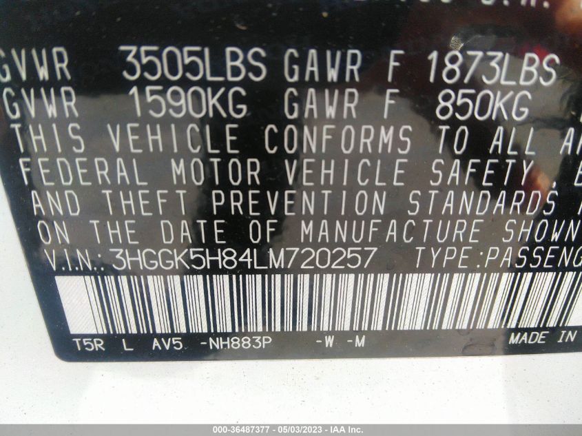 2020 HONDA FIT EX - 3HGGK5H84LM720257