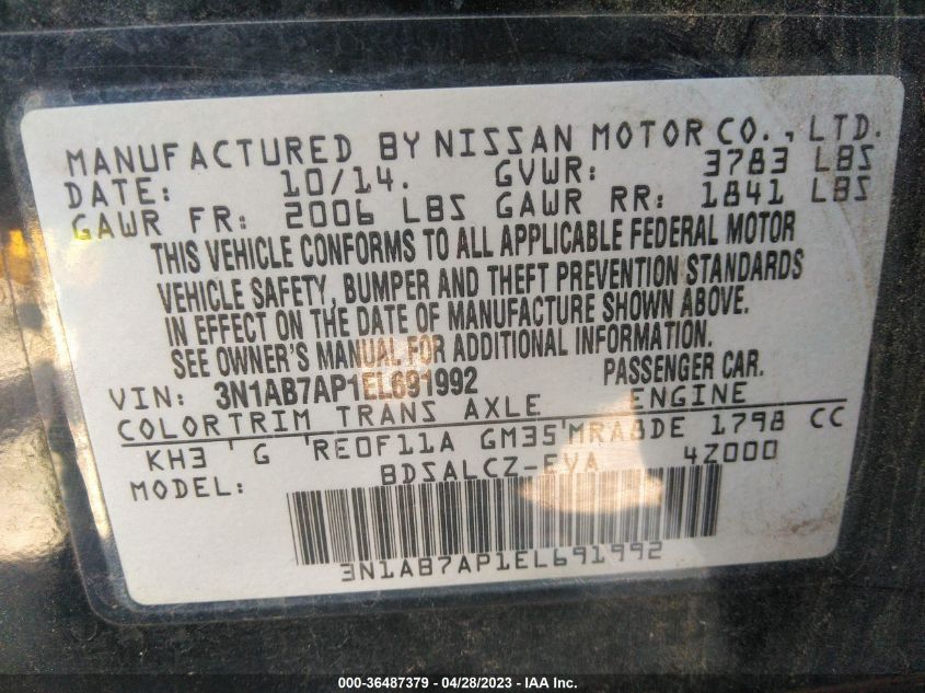 2014 NISSAN SENTRA S - 3N1AB7AP1EL691992