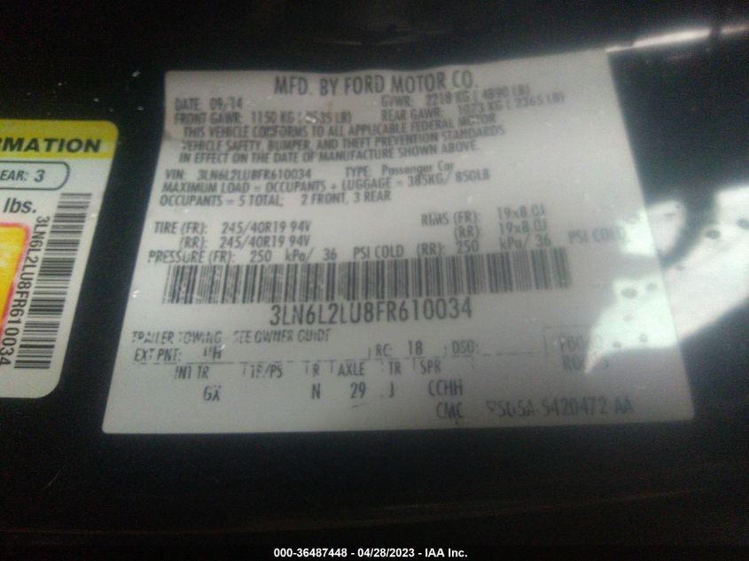 2015 LINCOLN MKZ HYBRID - 3LN6L2LU8FR610034
