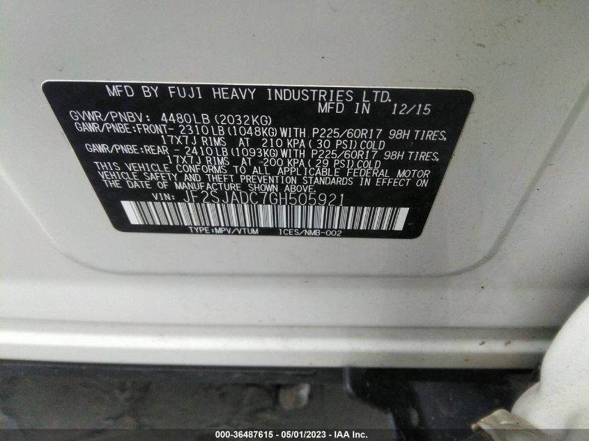 2016 SUBARU FORESTER 2.5I PREMIUM - JF2SJADC7GH505921