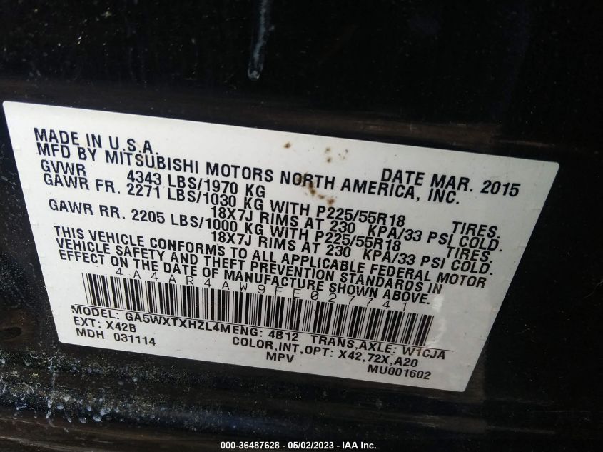 2015 MITSUBISHI OUTLANDER SPORT 2.4 GT - 4A4AR4AW9FE027741