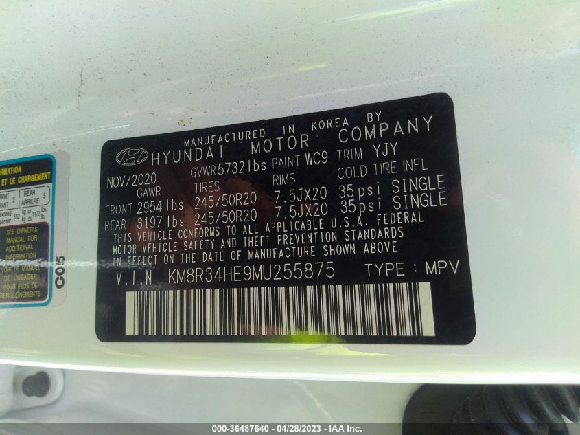 2021 HYUNDAI PALISADE SEL KM8R34HE9MU255875