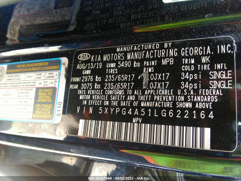 2020 KIA SORENTO LX V6 - 5XYPG4A51LG622164