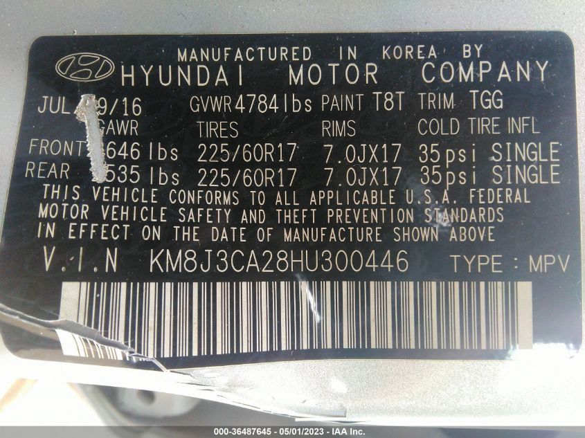 2017 HYUNDAI TUCSON ECO - KM8J3CA28HU300446