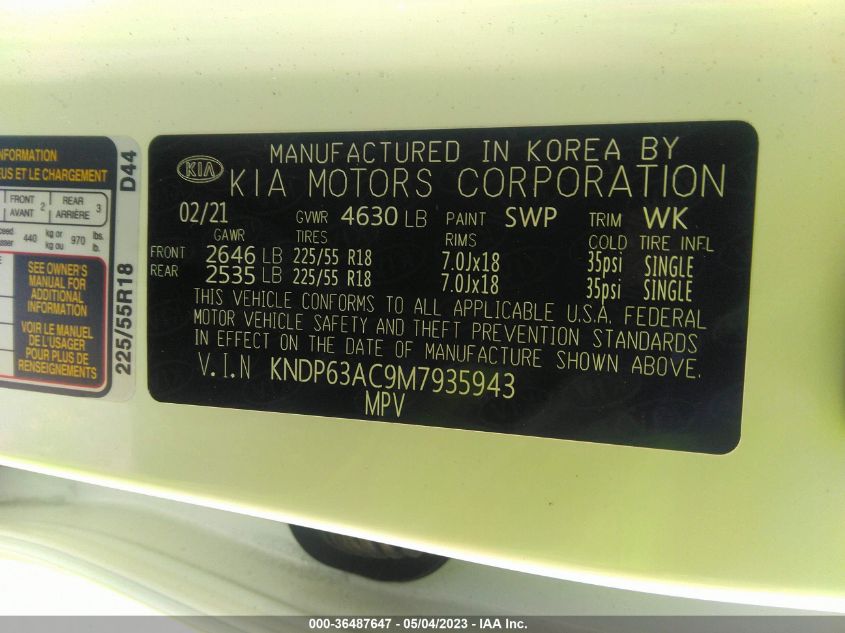 2021 KIA SPORTAGE S - KNDP63AC9M7935943