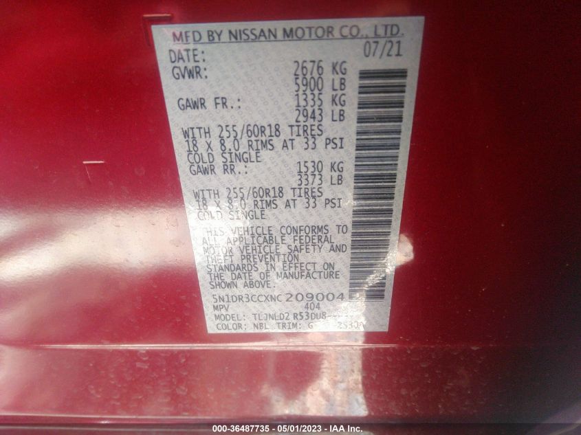 2022 NISSAN PATHFINDER SL - 5N1DR3CCXNC209004