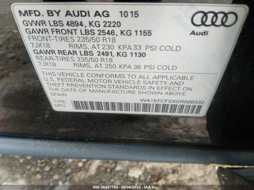 2016 AUDI Q3 PREMIUM PLUS - WA1EFCFSXGR008332