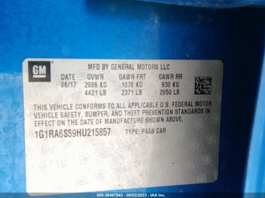 2017 CHEVROLET VOLT LT - 1G1RA6S59HU215857