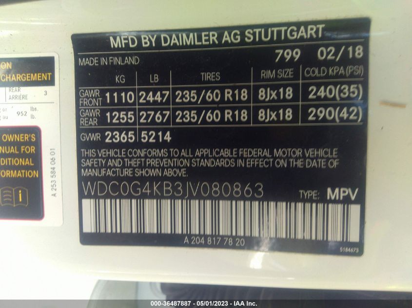 2018 MERCEDES-BENZ GLC GLC 300 - WDC0G4KB3JV080863
