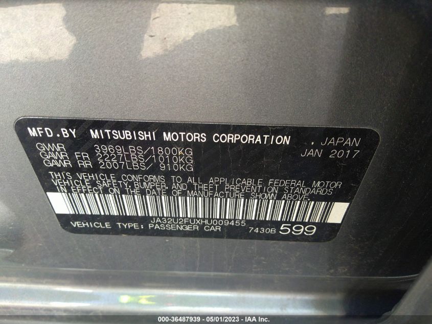 2017 MITSUBISHI LANCER ES/LE JA32U2FUXHU009455