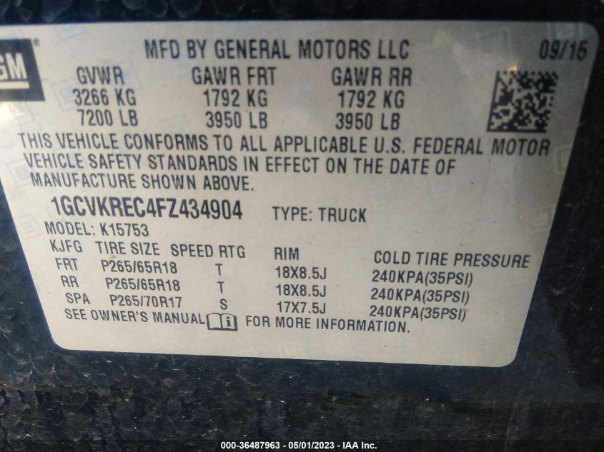 2015 CHEVROLET SILVERADO 1500 LT - 1GCVKREC4FZ434904