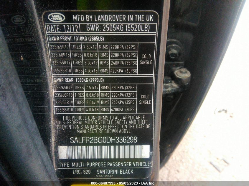 2013 LAND ROVER LR2 - SALFR2BG0DH336298