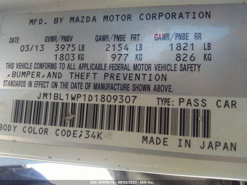 2013 MAZDA MAZDA3 I GRAND TOURING - JM1BL1WP1D1809307