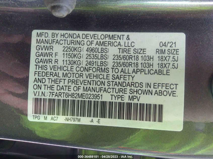 2021 HONDA CR-V HYBRID EX-L 7FART6H82ME023951