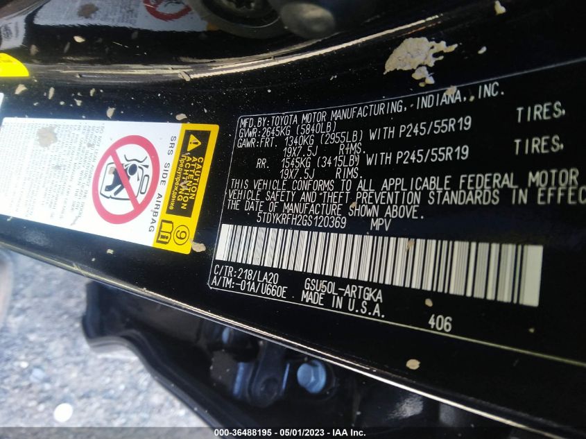 2016 TOYOTA HIGHLANDER LIMITED - 5TDYKRFH2GS120369