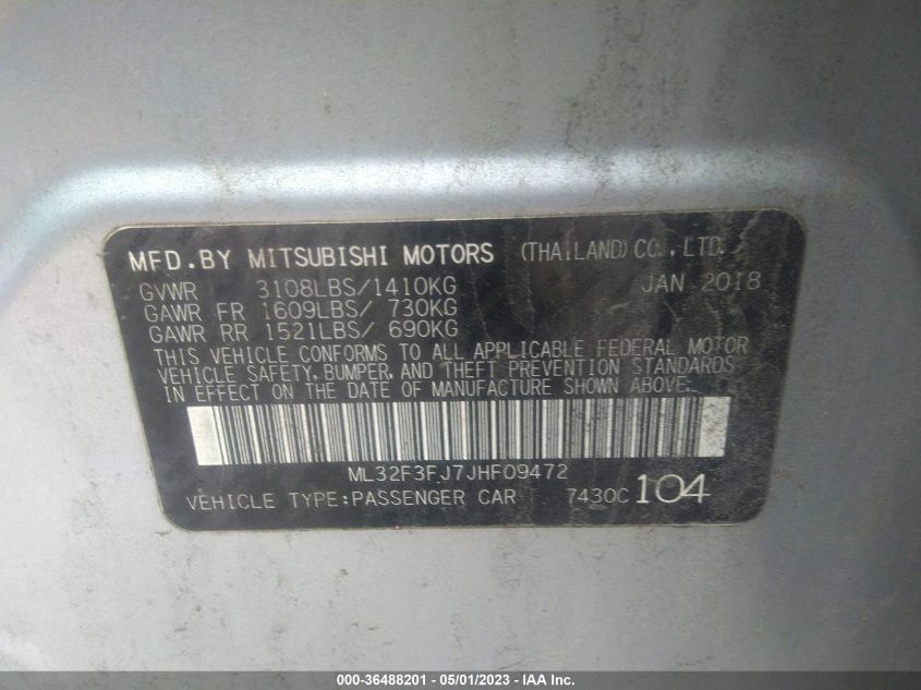 2018 MITSUBISHI MIRAGE G4 ES - ML32F3FJ7JHF09472