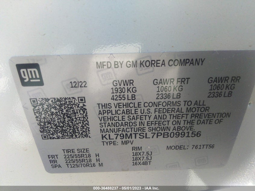 VIN KL79MTSL7PB099156 2023 CHEVROLET TRAILBLAZER RS