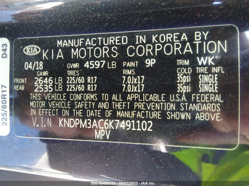 2019 KIA SPORTAGE LX - KNDPM3AC6K7491102
