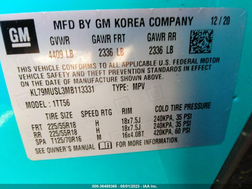 2021 CHEVROLET TRAILBLAZER RS - KL79MUSL3MB113331