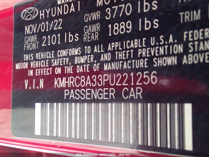 2023 HYUNDAI VENUE LIMITED - KMHRC8A33PU221256