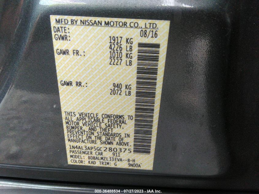 2016 NISSAN ALTIMA 2.5 SV - 1N4AL3AP5GC280375