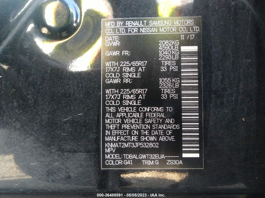 2018 NISSAN ROGUE SV - KNMAT2MT3JP532802