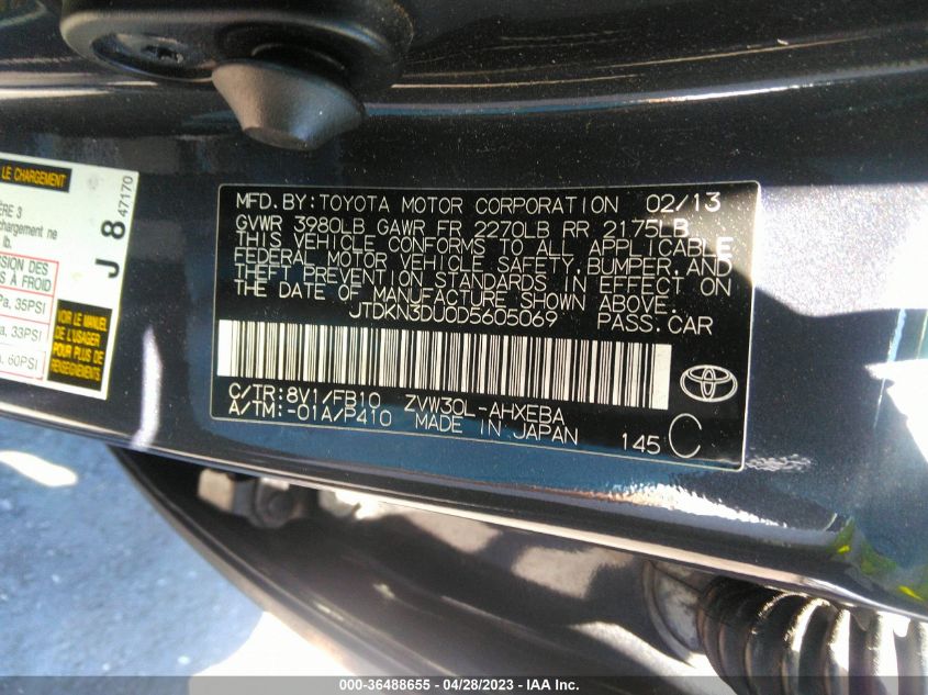 2013 TOYOTA PRIUS ONE/TWO/THREE/FOUR/FIVE - JTDKN3DU0D5605069