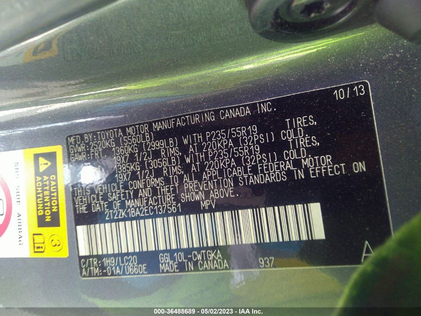 2014 LEXUS RX 350 - 2T2ZK1BA2EC137561
